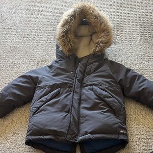 Zara Kids Dark Brown Puffer Jacket with Faux Fur Hood